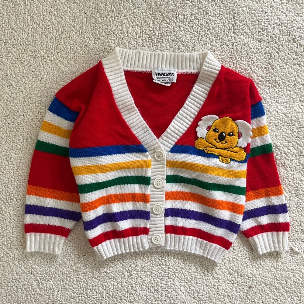 VTG Minitwaves Red Cardigan with White (not size check measurements)